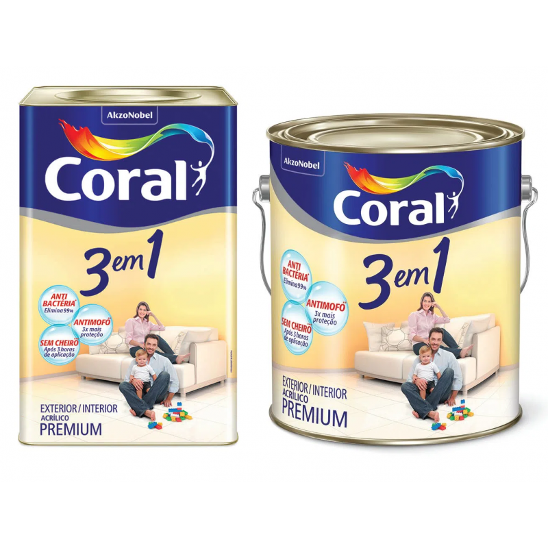 TINTA ACRÍLICA 3 EM 1 BRANCO NEVE CORAL