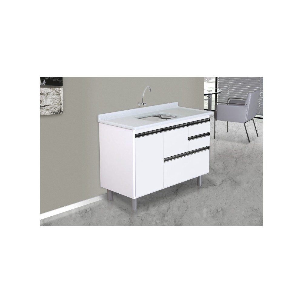 ARMÁRIO COLISEU MADEIRADO 2 GAVETAS + GAVETÃO - 118,7CM BRANCO