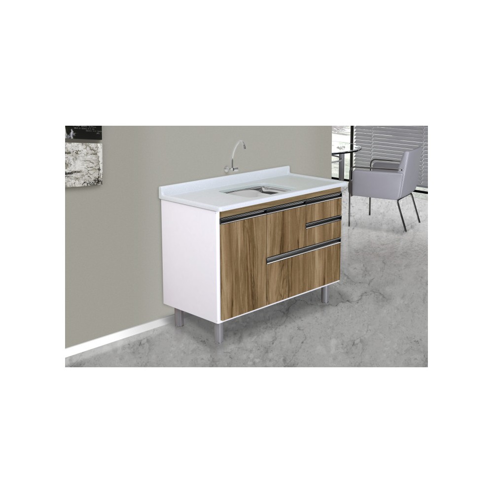 ARMÁRIO COLISEU MADEIRADO 2 GAVETAS + GAVETÃO - 118,7CM NOGAL SEVILHA