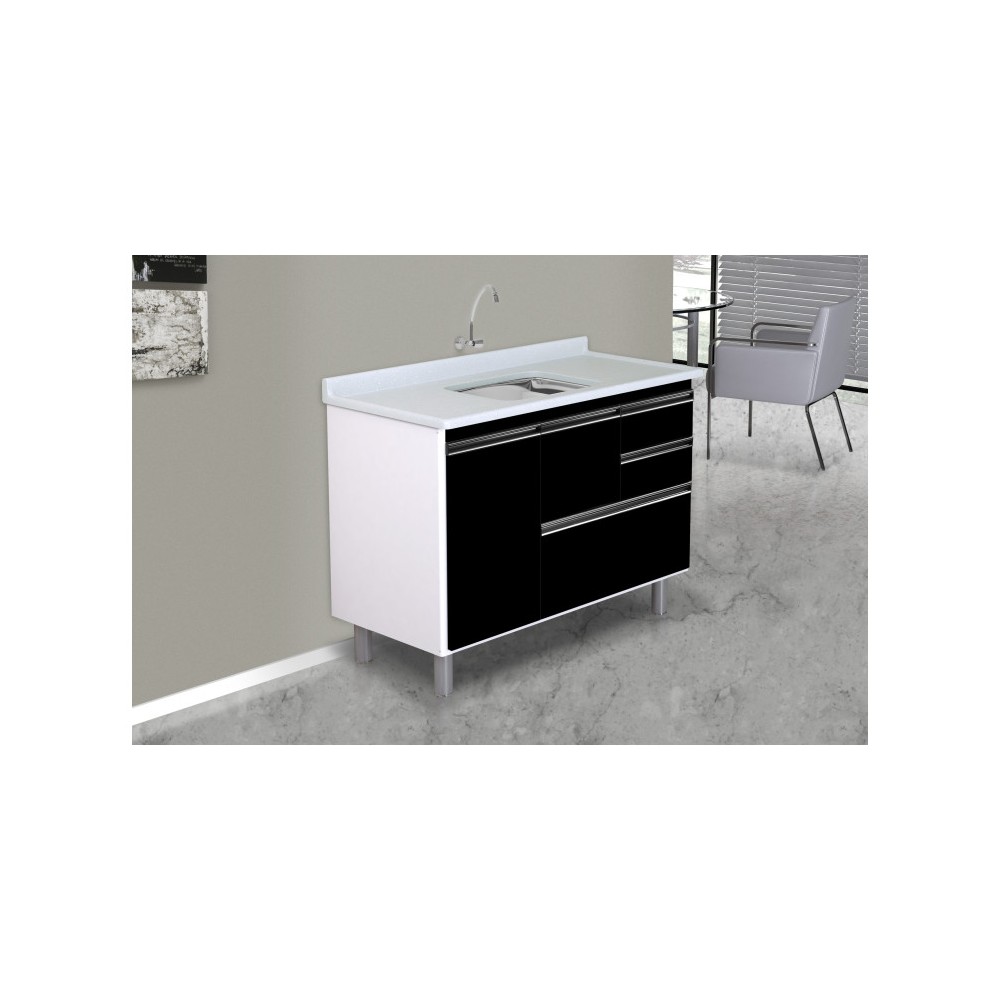 ARMÁRIO COLISEU MADEIRADO 2 GAVETAS + GAVETÃO - 118,7CM PRETO