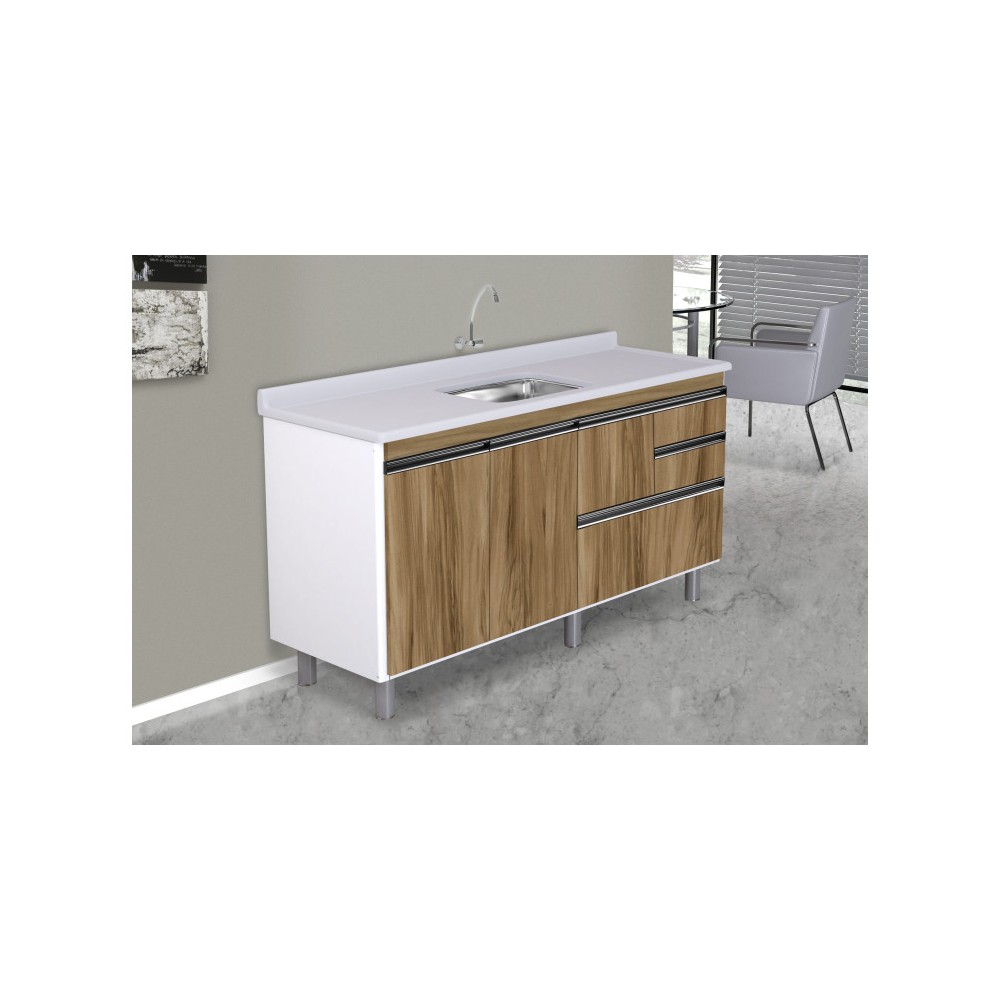 ARMÁRIO COLISEU MADEIRADO 2 GAVETAS + GAVETÃO - 158,7CM NOGAL SEVILHA