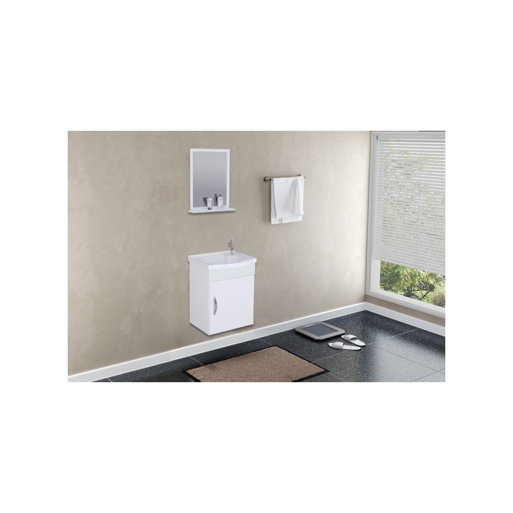 ARMÁRIO SIENA SUSPENSO 1 PORTA 39CM + PIA + ESPELHO - BRANCO