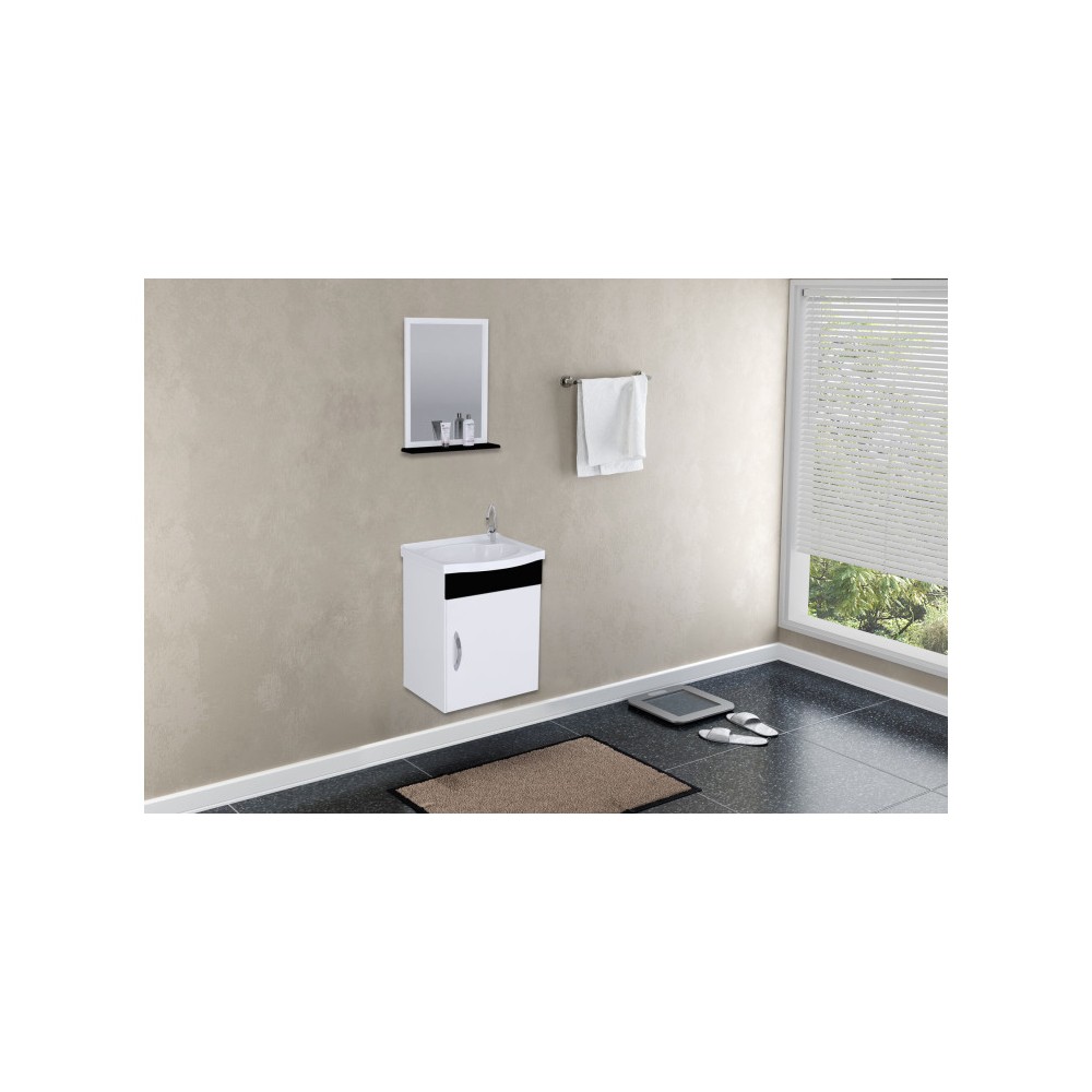 ARMÁRIO SIENA SUSPENSO 1 PORTA 39CM + PIA + ESPELHO - PRETO