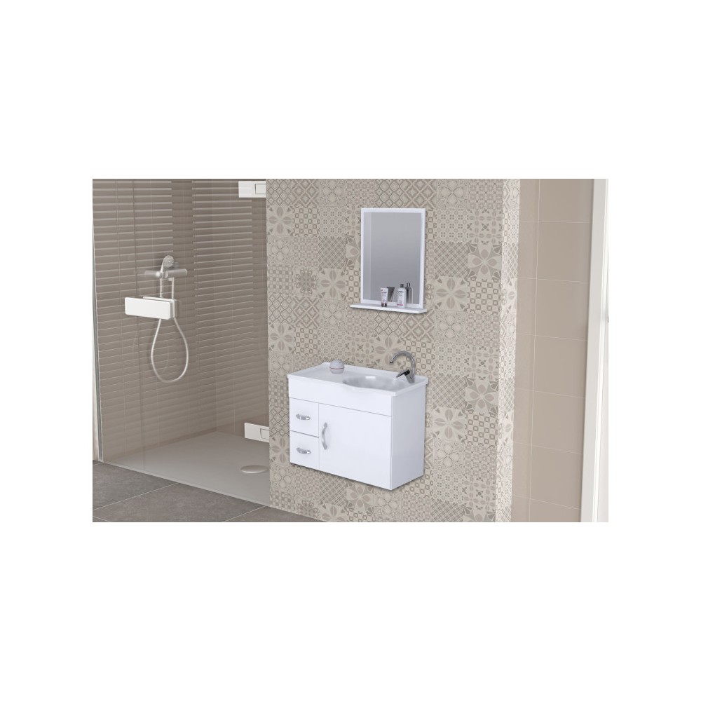 ARMÁRIO SIENA SUSPENSO 2 GAVETAS 55,5CM + PIA + ESPELHO - BRANCO