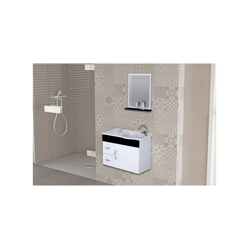 ARMÁRIO SIENA SUSPENSO 2 GAVETAS 55,5CM + PIA + ESPELHO - PRETO